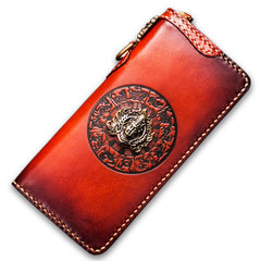 Handmade Leather Tibetan Mens Chain Biker Wallet Cool Leather Wallet Long Clutch Wallets for Men - imessengerbags