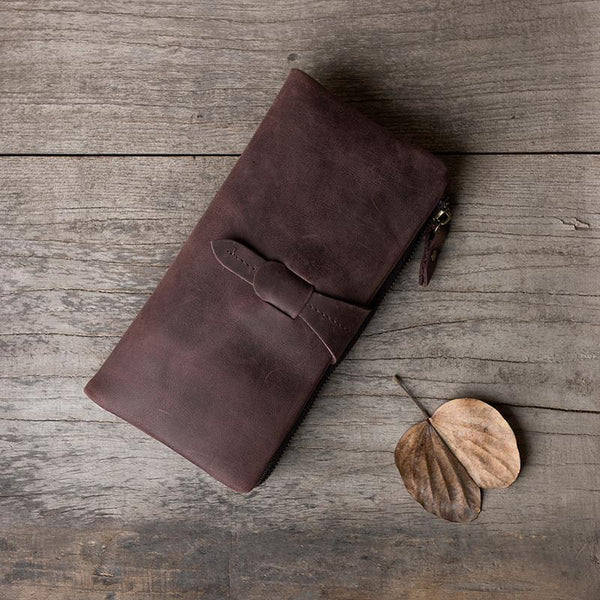 Handmade Leather Mens Clutch Wallet Cool Leather Wallet Long Phone Wallets for Men - imessengerbags