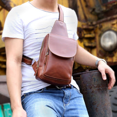 Genuine Leather Mens Cool Chest Bag Sling Bag Crossbody Bag Travel Bag Hiking Bag for men - imessengerbags