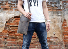 Handmade Leather Mens Cool Messenger Bag Square Bag Chest Bag Bike Bag Cycling Bag for men