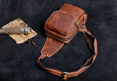 Genuine Leather Mens Cool Chest Bag Sling Bag Crossbody Bag Travel Bag Hiking Bag for men - imessengerbags