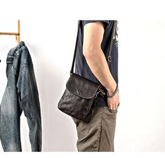 Cool Black Leather Mens Small Vertical Courier Bag Brown Messenger Bags Blue Postman Bag For Men - imessengerbags
