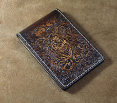 Handmade Leather Tooled Death Metal Deathcore License Wallet Mens Card billfold Wallet Cool Leather Wallet Slim Wallet for Men - imessengerbags