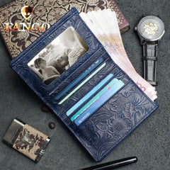 Handmade Leather Floral Mens Cool Slim Leather Wallet Men billfold Wallets Bifold for Men - imessengerbags