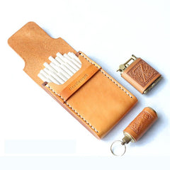 Wooden Beige Leather Mens Cigarette Case Cool Handmade Custom Cigarette Holder for Men - imessengerbags