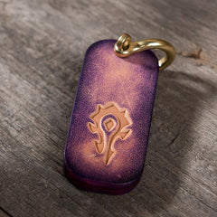 Handmade Leather Mens World of Warcraft Cool Keychain KeyCharm Keyring Pendant for Men - imessengerbags