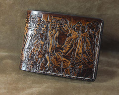 Handmade Leather Tooled TheWalkingDead Mens billfold Wallet Cool Leather Wallet Slim Wallet for Men - imessengerbags