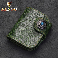 Handmade Leather Floral Mens Cool Biker Wallet Leather Wallet Men billfold Wallets Bifold for Men - imessengerbags