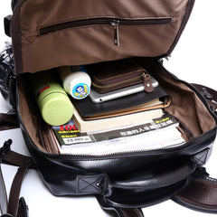 Genuine Leather Mens Cool Backpack Sling Bag Large Black Travel Bag Hiking Bag for men - imessengerbags