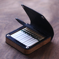 Handmade Wooden Beige Leather Mens 7pcs Cigarette Case Cool Custom Cigarette Holder for Men