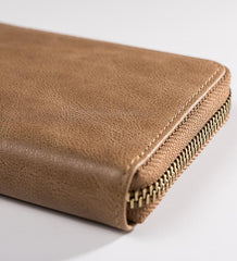 Handmade Leather Mens Cool Slim Leather Zipper Wallet Men Small Wallets Bifold for Men - imessengerbags