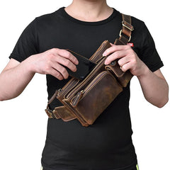 Vintage Leather Fanny Pack Mens Waist Bag Hip Pack Belt Bag for Men