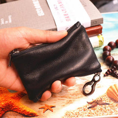 Black Mens Leather Slim Zipper Wallet billfold Wallet Coin Wallet Change Pouch For Men
