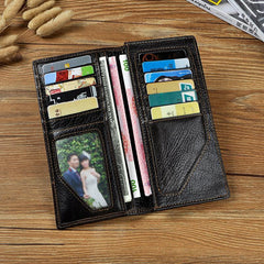 Cool Leather Mens Bifold Wallet Coffee Long Wallet for Men with Multi Cards