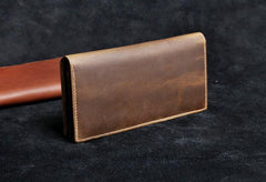 Genuine Leather Mens Cool Long Leather Wallet Zipper Clutch Wristlet Wallet for Men - imessengerbags