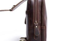 Handmade Leather Mens Cool Chest Bag Sling Bag Crossbody Bag Travel Bag Hiking Bag for men