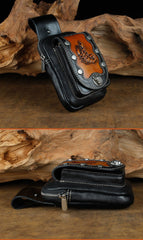Cool Leather Mens Engraved Scorpion Biker Belt Pouch Waist Bag Drop Leg Bag for Men