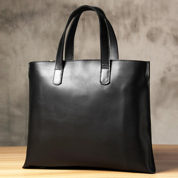 Handmade Leather Vintage Mens Black Coffee Tote Bag Cool Handbag Shoulder Bag for Men