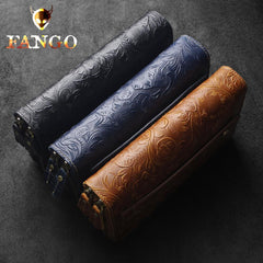 Handmade Leather Floral Tooled Mens Clutch Cool Slim Wallet Zipper Clutch Wristlet Wallet for Men