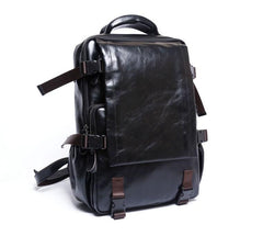 Genuine Leather Mens Cool Backpack Sling Bag Large Black Travel Bag Hiking Bag for men - imessengerbags