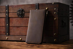Handmade Leather Mens Cool Long Leather Wallet Zipper Clutch Wallet for Men - imessengerbags