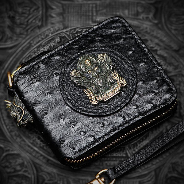 Handmade Leather Black Biker Wallet Mens Cool Short Chain Wallet Trucker Wallet with Chain - imessengerbags