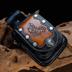 Cool Leather Mens Engraved Scorpion Biker Belt Pouch Waist Bag Drop Leg Bag for Men