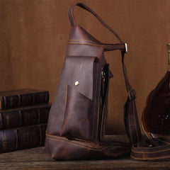 Genuine Leather Mens Cool Chest Bag Sling Bag Crossbody Bag Travel Bag Hiking Bag for men - imessengerbags