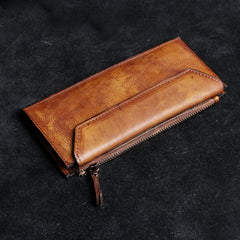 Genuine Leather Mens Cool Long Leather Wallet Card Wallet Clutch Wristlet Wallet for Men - imessengerbags