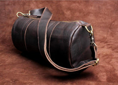 Genuine Leather Mens Bucket Bag Round Circle Bag Cool Weekender Bag Travel Bag Duffle Bags Overnight Bag Holdall Bag for men - imessengerbags