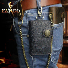 Handmade Leather Floral Mens Cool Key Wallet Wallet Card Holder Small Card Keychain Wallets for Men - imessengerbags