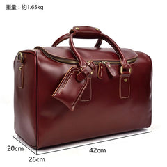 Classy Red Leather Men Barrel Overnight Bags Doctor Bag Travel Bags Weekender Bags For Men