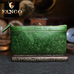 Handmade Leather Mens Cool Zipper Phone Travel Long Wallet Holder Slim Clutch Wallets for Men - imessengerbags