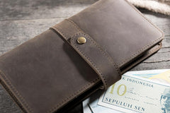 Handmade Leather Mens Clutch Wallet Cool Leather Wallet Long Phone Wallets for Men