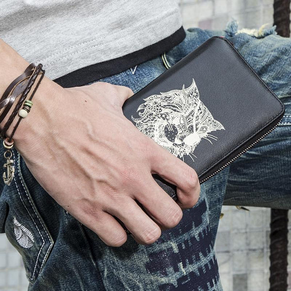 Handmade Leather Mens Cool Long Leather Wallet Bifold Clutch Wallet for Men - imessengerbags
