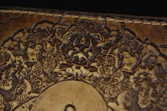 Handmade Leather Tooled Shakya Muni Buddhism Mens Long Wallet Cool Leather Wallet Clutch Wallet for Men - imessengerbags