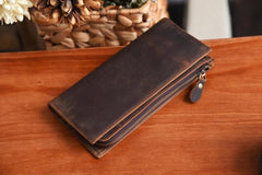 Handmade Leather Mens Cool Long Leather Wallet Cards Clutch Wallet for Men