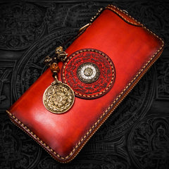 Handmade Leather Mens Tibetan Chain Biker Wallet Cool Leather Wallet Long Clutch Wallets for Men - imessengerbags