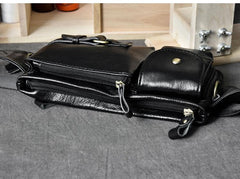 Black Leather Fanny Pack Mens Waist Bag Hip Pack Belt Bag for Men - imessengerbags