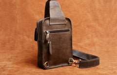 Genuine Leather Mens Cool Chest Bag Sling Bag Crossbody Bag Travel Bag Hiking Bag for men