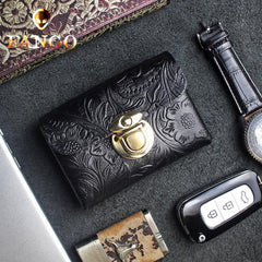 Handmade Leather Floral Mens Cool Short Wallet Card Holder Small Card Slim Wallets for Men - imessengerbags