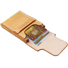 Handmade Wooden Brown Leather Mens Wallet Small Card Holder Coin Wallet for Men - imessengerbags