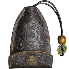 Handmade Leather Floral Mens Cool Car Key Wallet Coin Wallet Pouch Car KeyChain for Men - imessengerbags