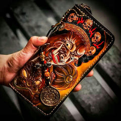 Handmade Leather Mahākāla Mens Chain Biker Wallet Cool Leather Wallet With Chain Wallets for Men - imessengerbags