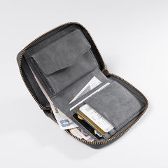 Handmade Leather Mens Cool Slim Leather Zipper Wallet Men Small Wallets Bifold for Men - imessengerbags