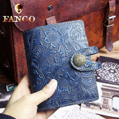 Handmade Leather Floral Mens Cool Short Wallet Card Holder Small Card Slim Wallets for Men