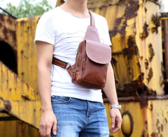 Genuine Leather Mens Cool Chest Bag Sling Bag Crossbody Bag Travel Bag Hiking Bag for men - imessengerbags