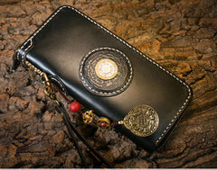 Handmade Leather Mens Chain Biker Wallet Cool Leather Wallet Long Phone Wallets for Men