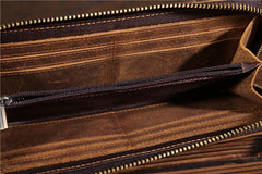 Handmade Leather Mens Cool Long Leather Phone Wallet Zipper Clutch Wallet for Men - imessengerbags