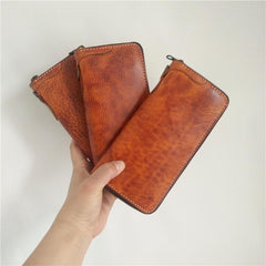 [On Sale] Handmade Mens Long Biker Wallets with Chain Cool Zipper Leather Biker Chain Wallet